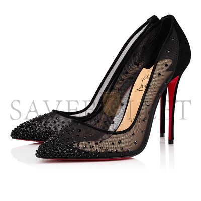 CHRISTIAN LOUBOUTIN FOLLIES STRASS 100 MM PUMPS-MESH AND STRASS-BLACK-WOMEN 1221335CM47