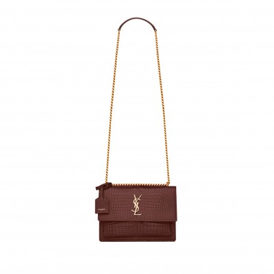 YSL SUNSET MEDIUM IN CROCODILE-EMBOSSED LEATHER 442906DND0J6147 (22*16*6.5cm)