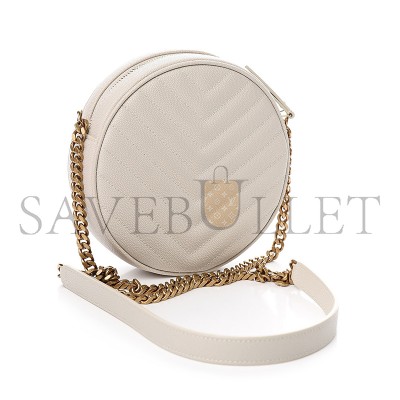 YSL VINYLE ROUND CAMERA BAG IN CHEVRON-QUILTED GRAIN DE POUDRE EMBOSSED LEATHER 6104361GF079207 (17*17*5.5cm)