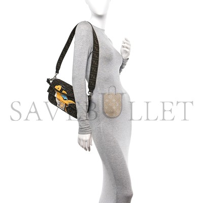 FENDI X FRGMT POKEMON BAGUETTE NM BAG EMBELLISHED ZUCCA CANVAS MEDIUM BROWN 330019 (27*15*6cm)