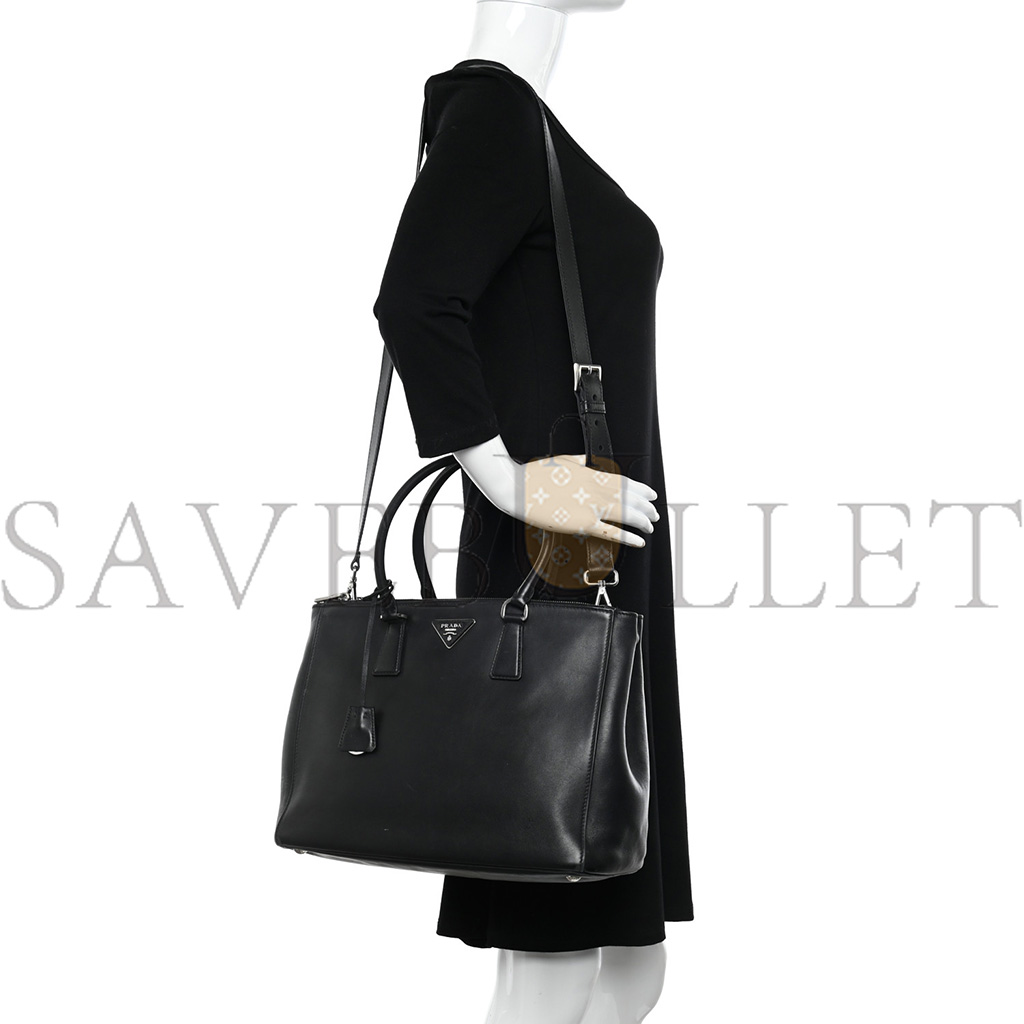 PRADA SOFT CALFSKIN GALLERIA DOUBLE ZIP TOTE BLACK (34*25*15cm) PRADA SOFT CALFSKIN GALLERIA DOUBLE ZIP TOTE BLACK (34*25*15cm)