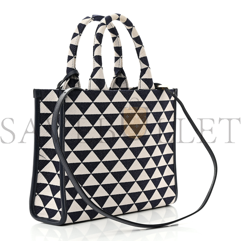 PRADA JACQUARD SAFFIANO TRIANGOLO SYMBOLE EMBROIDERED SMALL TOTE BALTICO TALCO (29*22*9cm)