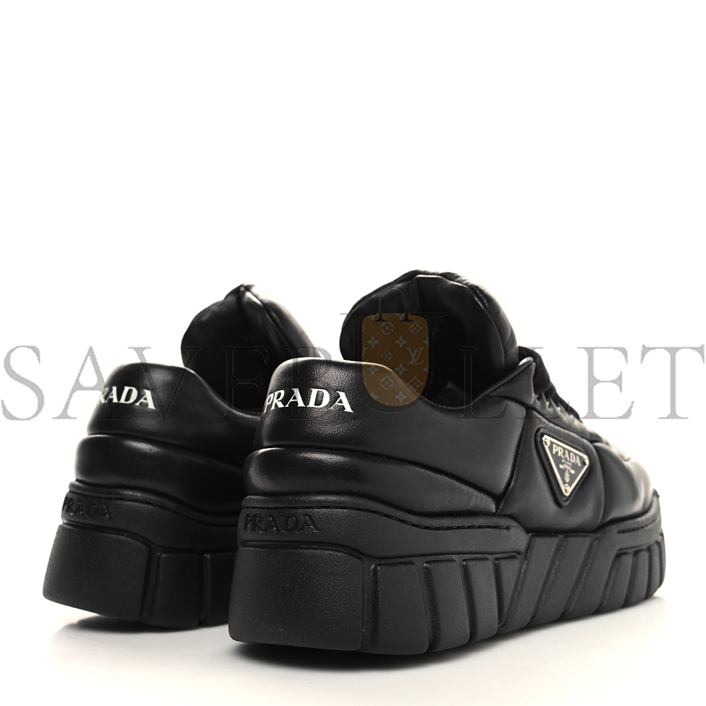 PRADA NAPPA SOFT METAL TRIANGLE LOGO WOMENS PADDED 30MM SNEAKERS 36.5 BLACK