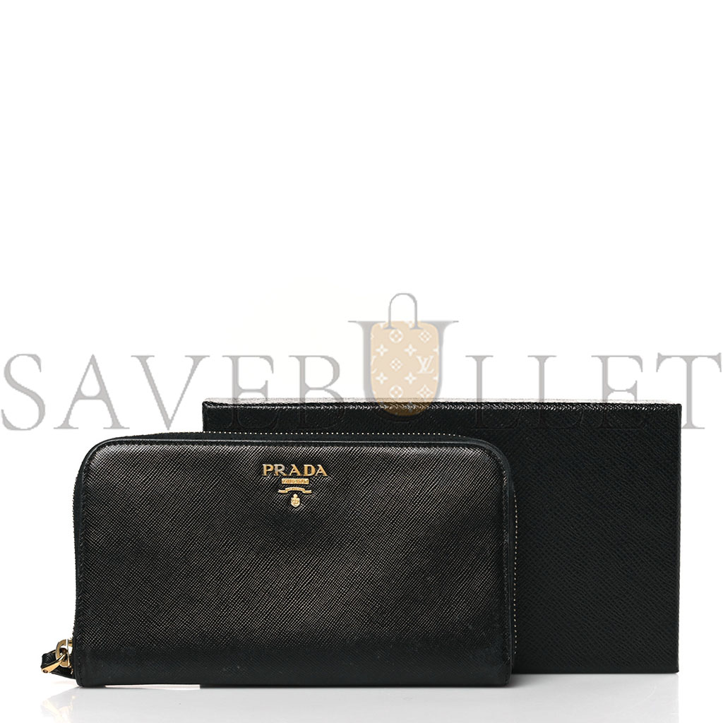 PRADA SAFFIANO METAL ZIP AROUND WALLET BLACK (18*10*2cm)