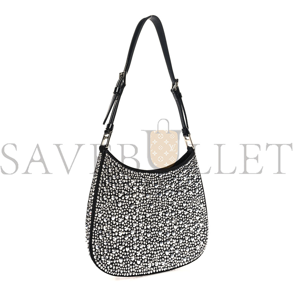 PRADA SATIN CRYSTAL CLEO SHOULDER BAG BLACK (21*19*3cm) PRADA SATIN CRYSTAL CLEO SHOULDER BAG BLACK (21*19*3cm)