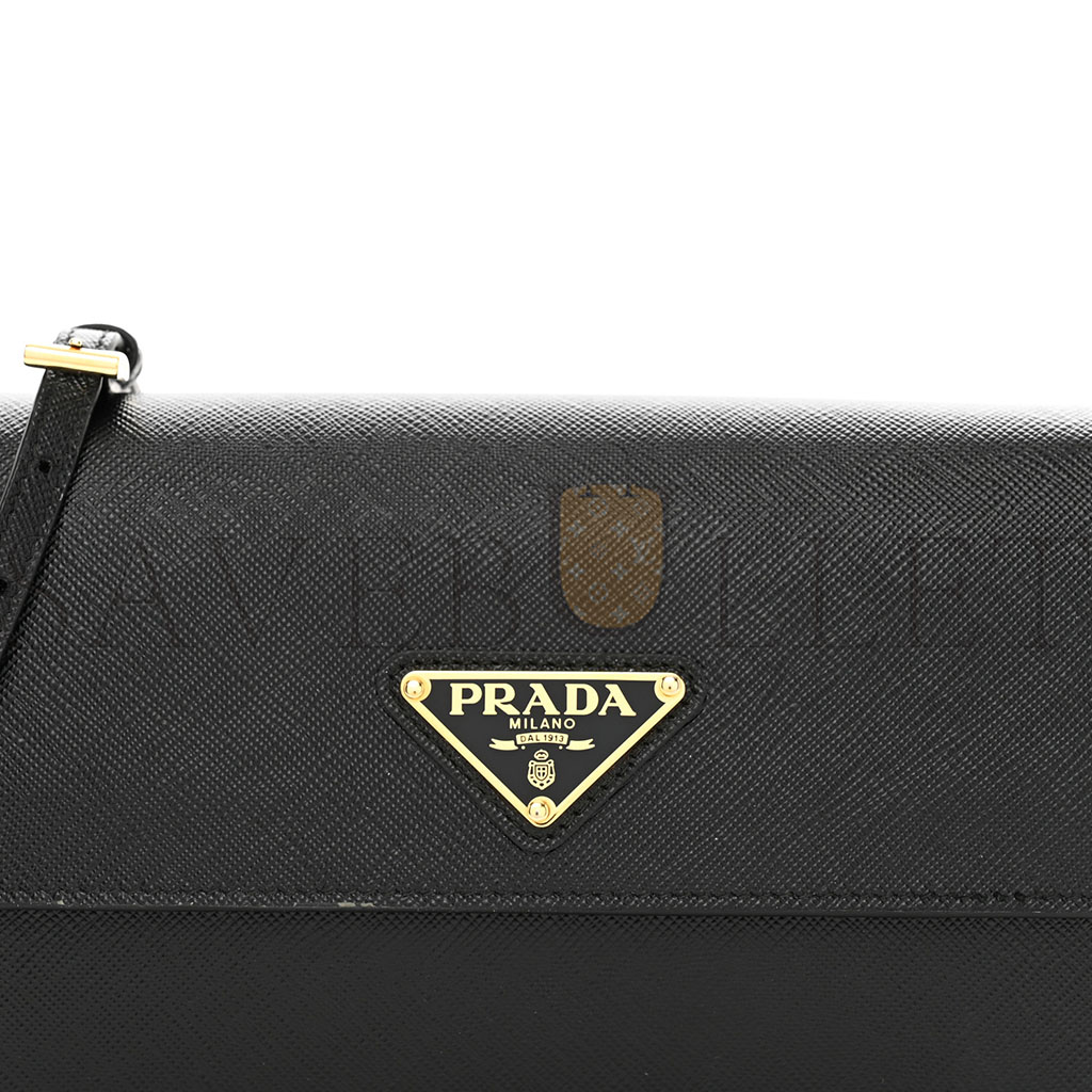 PRADA SAFFIANO WALLET WITH SHOULDER STRAP BLACK (21*14*4cm) PRADA SAFFIANO WALLET WITH SHOULDER STRAP BLACK (21*14*4cm)