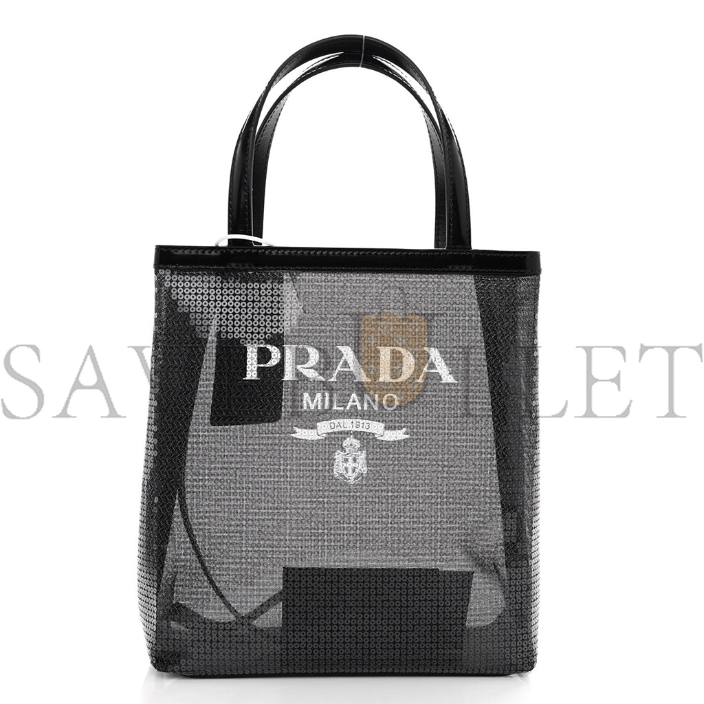 PRADA SEQUIN MESH SMALL TOTE BAG BLACK (22*20*8cm) PRADA SEQUIN MESH SMALL TOTE BAG BLACK (22*20*8cm)