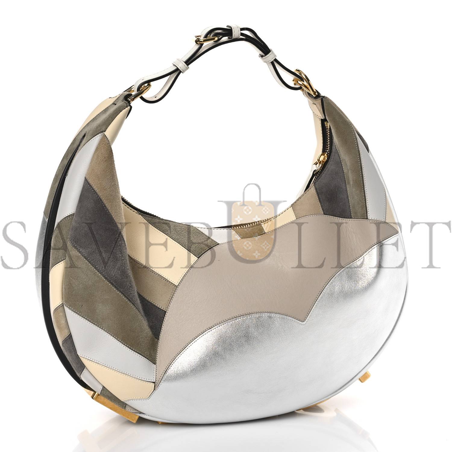 FENDI VITELLO SETA GOATSKIN SUEDE SUN CLOUD INLAY MEDIUM FENDIGRAPHY HOBO BAG MULTICOLOR WHITE ICE (33*30*11cm) FENDI VITELLO SETA GOATSKIN SUEDE SUN CLOUD INLAY MEDIUM FENDIGRAPHY HOBO BAG MULTICOLOR WHITE ICE (33*30*11cm)