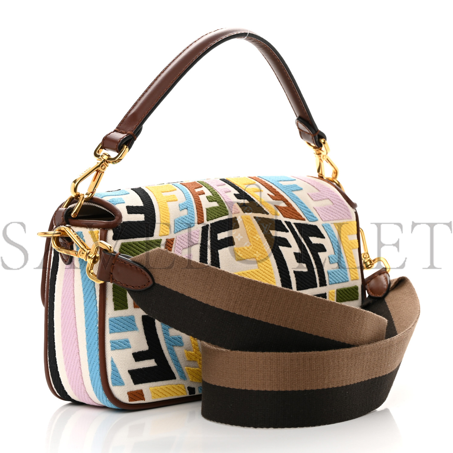 FENDI X SARA COLEMAN CANVAS VITELLO KING SETA FF FISH EYE EMBROIDERED BAGUETTE GREZZO MULTICOLOR GHIANDA (28*15*6cm) FENDI X SARA COLEMAN CANVAS VITELLO KING SETA FF FISH EYE EMBROIDERED BAGUETTE GREZZO MULTICOLOR GHIANDA (28*15*6cm)