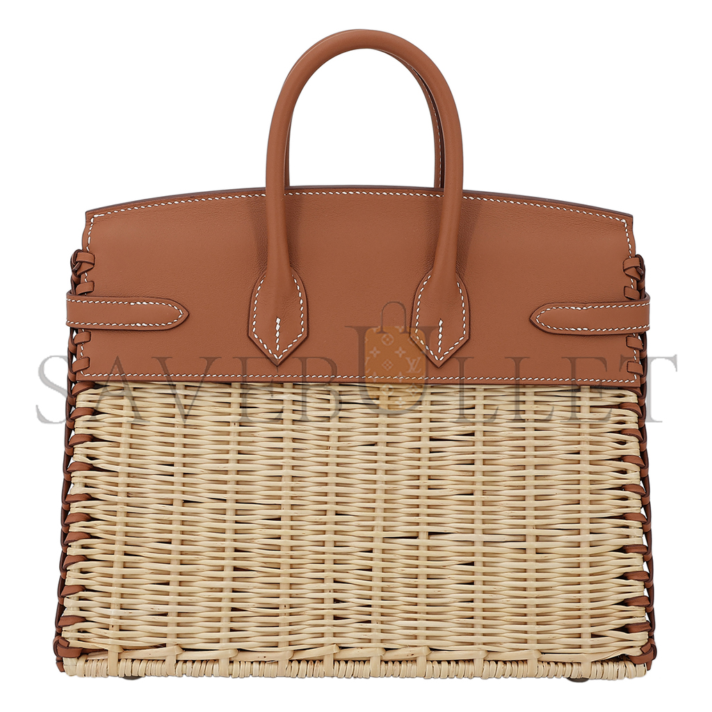 HERMES MASTER BIRKIN PICNIC 25 BROWN WICKER SILVER BUCKLE PLATINUM BAG 10078587 (25*20*13cm)