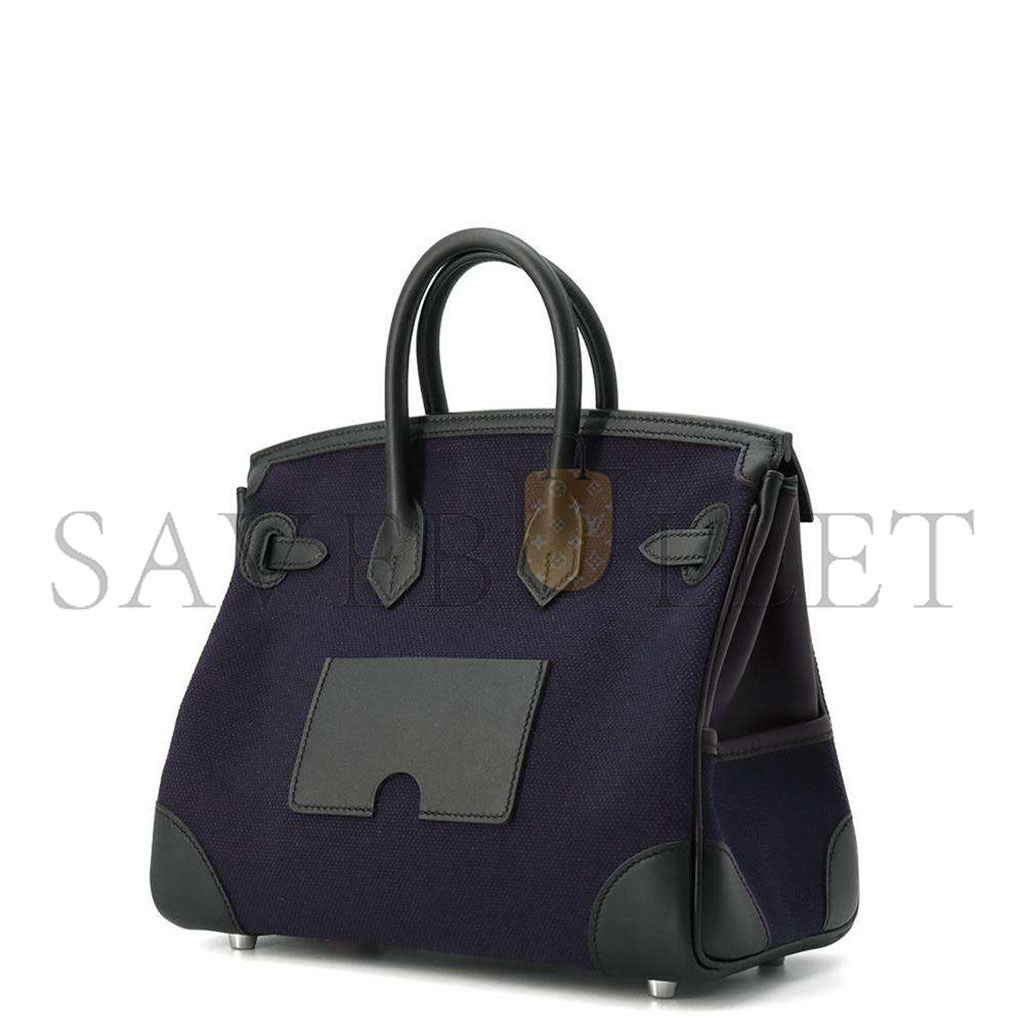 HERMES MASTER BIRKIN 25 NAVY BLUE CANVAS SILVER BUCKLE UNISEX BAG MSBK3418810 (25*20*13cm)