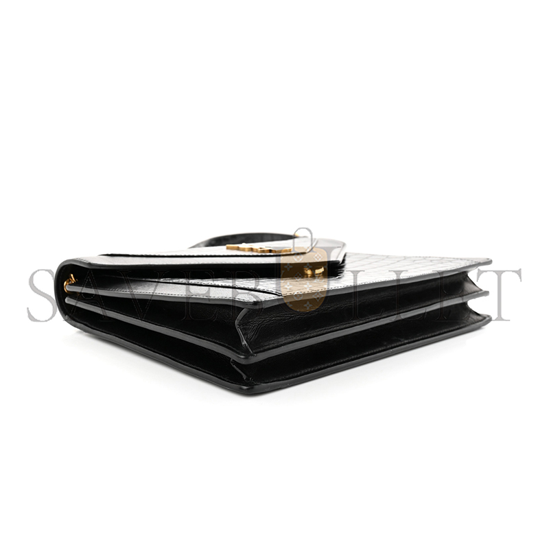 YSL GABY SATCHEL IN CROCODILE-EMBOSSED LACQUERED LEATHER AND LAMBSKIN 695724DZEUW1000 (26*18*5cm)