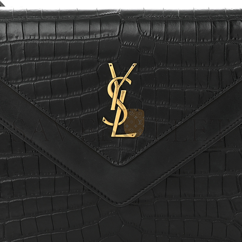 YSL GABY SATCHEL IN CROCODILE-EMBOSSED LACQUERED LEATHER AND LAMBSKIN 695724DZEUW1000 (26*18*5cm)