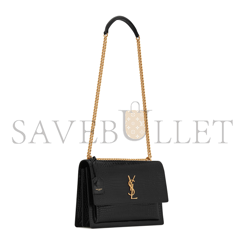 YSL SUNSET LARGE IN CROCODILE-EMBOSSED LEATHER 498779DND0J1000 (27*18*8cm)
