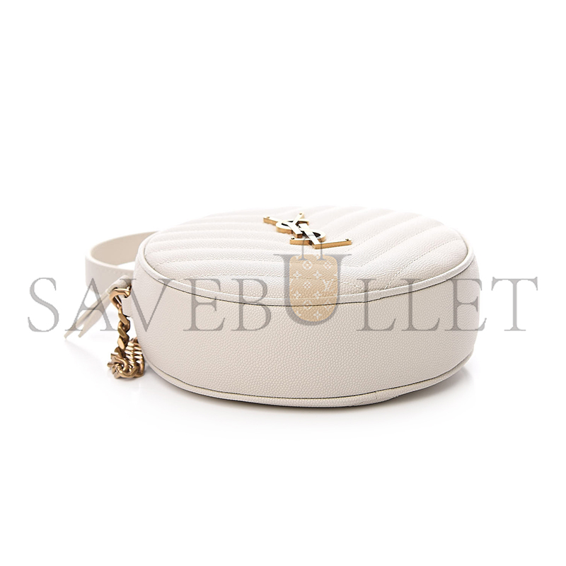YSL VINYLE ROUND CAMERA BAG IN CHEVRON-QUILTED GRAIN DE POUDRE EMBOSSED LEATHER 6104361GF079207 (17*17*5.5cm)