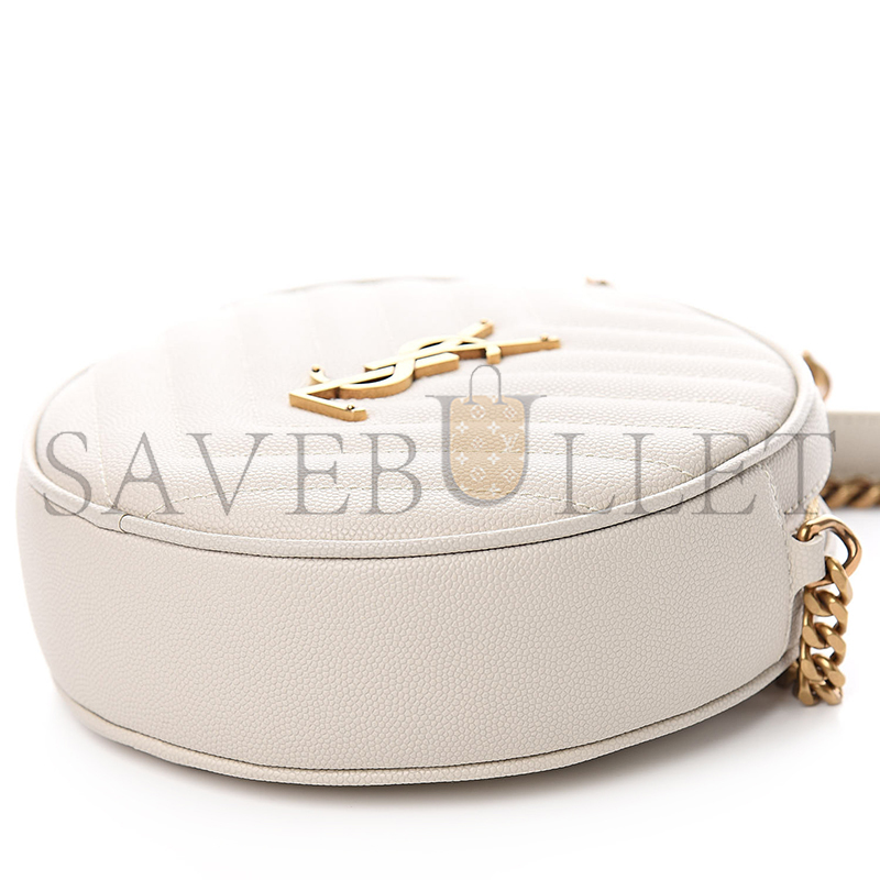 YSL VINYLE ROUND CAMERA BAG IN CHEVRON-QUILTED GRAIN DE POUDRE EMBOSSED LEATHER 6104361GF079207 (17*17*5.5cm)