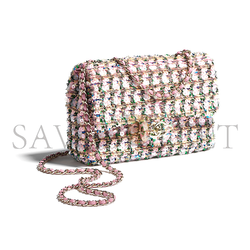 CHANEL FLAP BAG SEQUINS & GOLD-TONE METAL LIGHT PINK, GREEN & YELLOW AS4561 (21*14*8cm) CHANEL FLAP BAG SEQUINS & GOLD-TONE METAL LIGHT PINK, GREEN & YELLOW AS4561 (21*14*8cm)