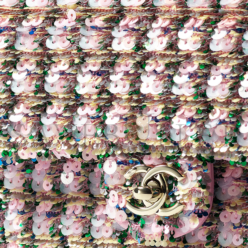 CHANEL FLAP BAG SEQUINS & GOLD-TONE METAL LIGHT PINK, GREEN & YELLOW AS4561 (21*14*8cm) CHANEL FLAP BAG SEQUINS & GOLD-TONE METAL LIGHT PINK, GREEN & YELLOW AS4561 (21*14*8cm)