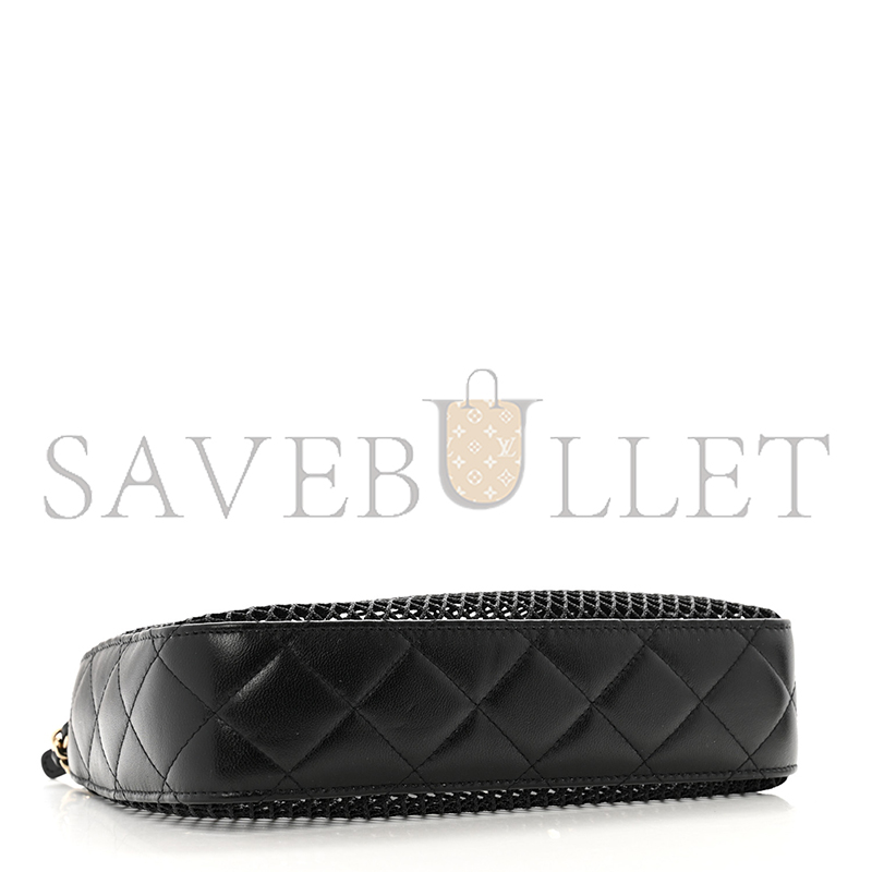 CHANEL MESH SHINY LAMBSKIN CLUTCH WITH CHAIN BLACK 1667264 (21*15*5cm)