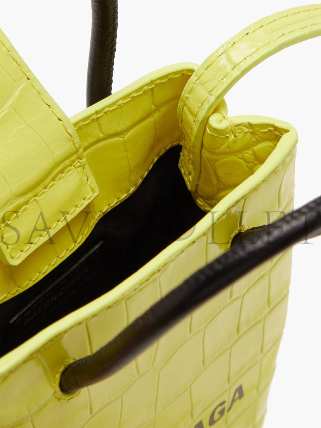 BALENCIAGA YELLOW SHOPPING MINI CROC-EFFFECT LEATHER CROSS-BODY BAG  MATCHESFASHION US (18*12.4*4.8cm)