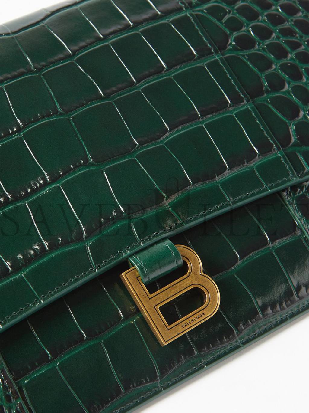 BALENCIAGA GREEN HOURGLASS CROC-EMBOSSED LEATHER POUCH MATCHESFASHION US (27*16cm)