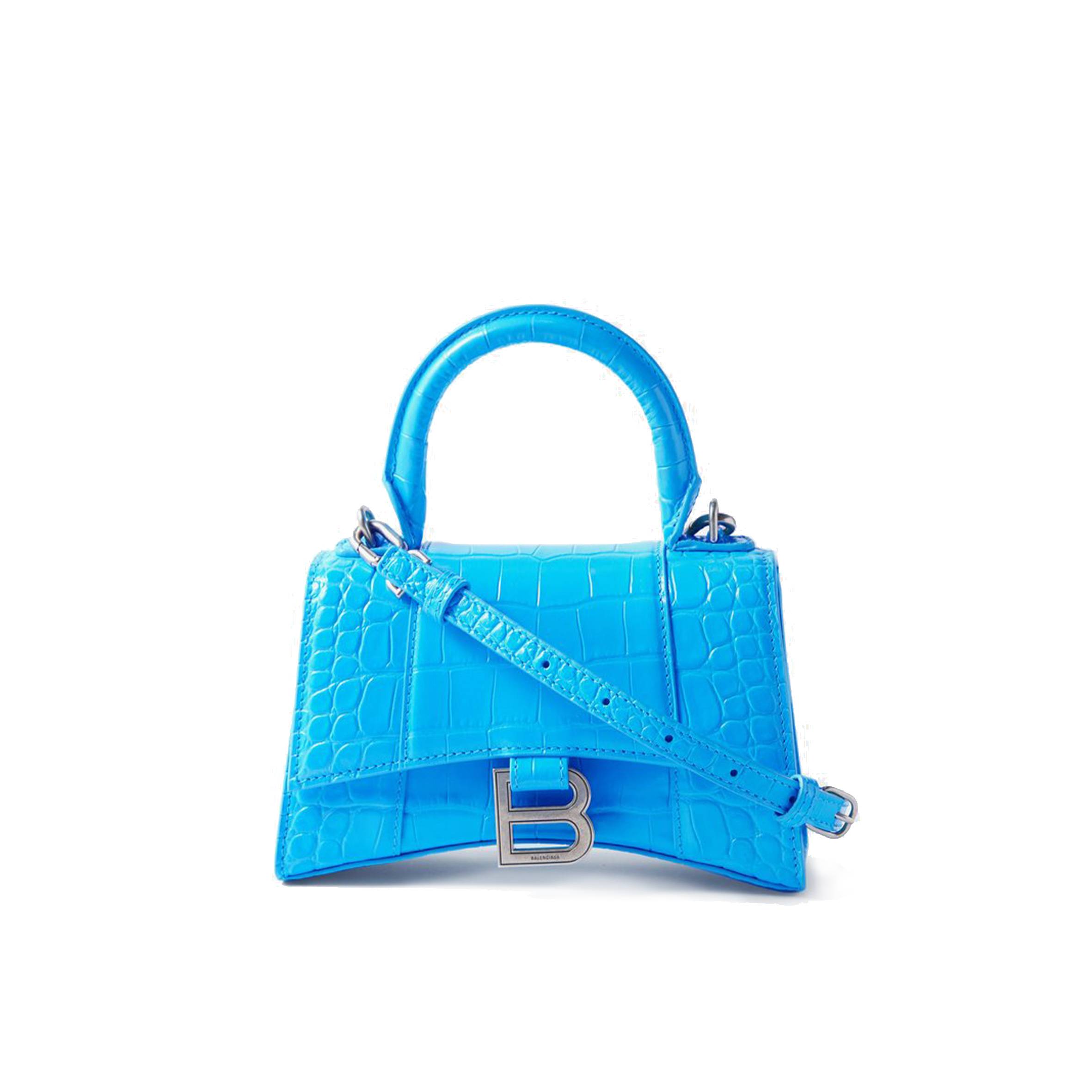 BALENCIAGA BLUE HOURGLASS XS CROCODILE-EFFECT LEATHER BAG MATCHESFASHION US (19.5*12*5cm)