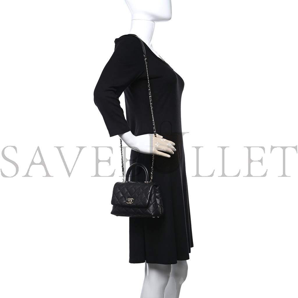 CHANEL CAVIAR QUILTED EXTRA MINI COCO HANDLE FLAP BLACK SILVER HARDWARE (18*13*9cm) CHANEL CAVIAR QUILTED EXTRA MINI COCO HANDLE FLAP BLACK SILVER HARDWARE (18*13*9cm)