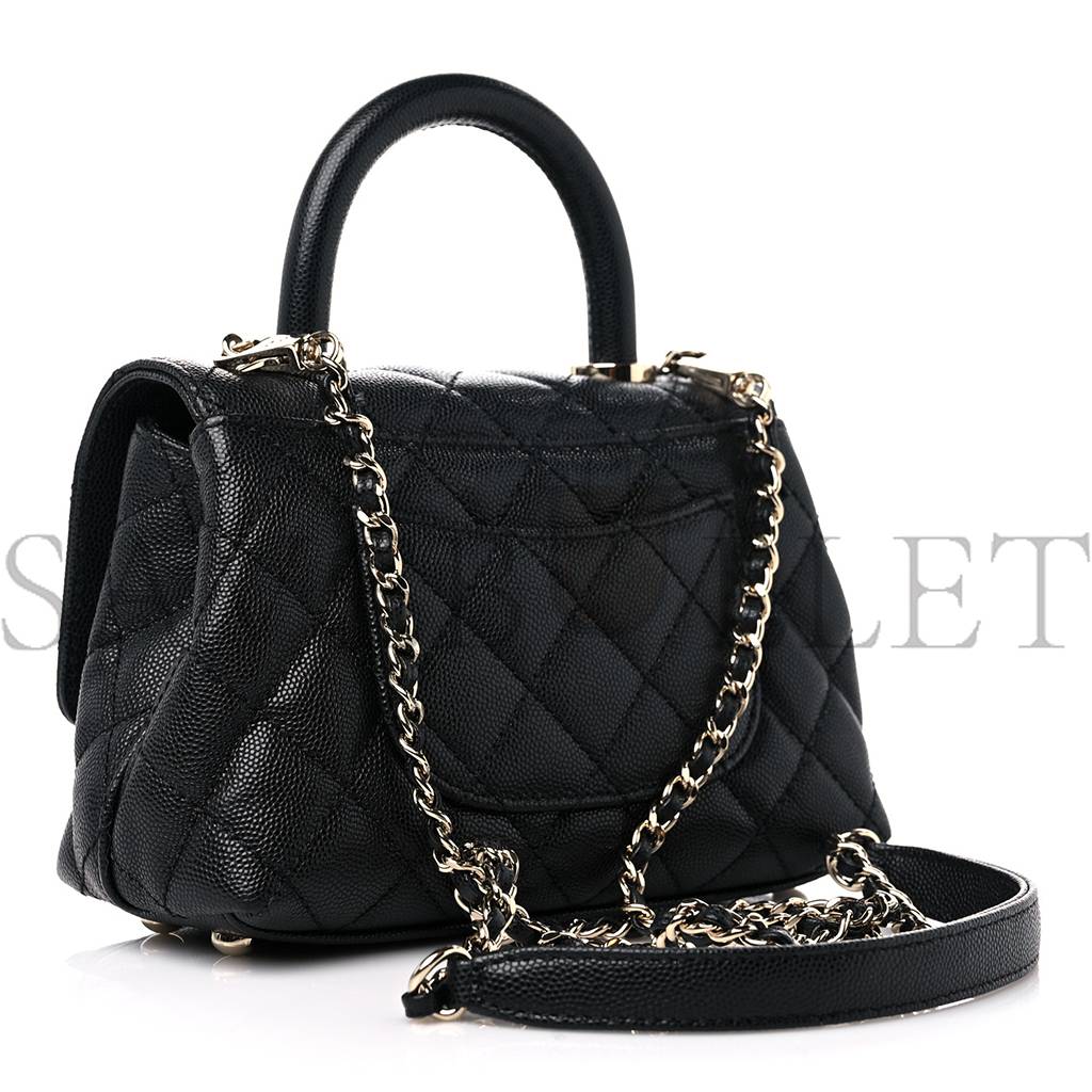 CHANEL CAVIAR QUILTED EXTRA MINI COCO HANDLE FLAP BLACK SILVER HARDWARE (18*13*9cm) CHANEL CAVIAR QUILTED EXTRA MINI COCO HANDLE FLAP BLACK SILVER HARDWARE (18*13*9cm)