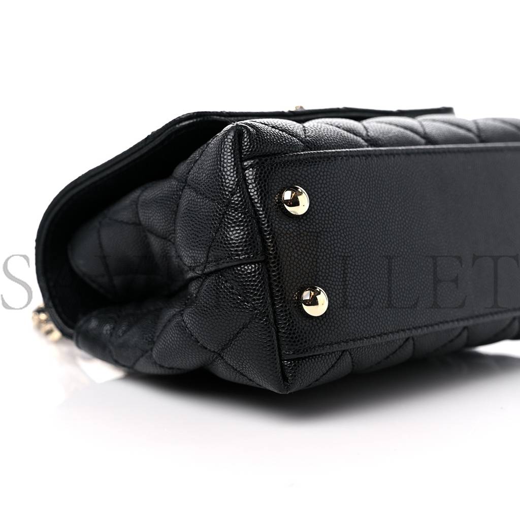 CHANEL CAVIAR QUILTED EXTRA MINI COCO HANDLE FLAP BLACK SILVER HARDWARE (18*13*9cm) CHANEL CAVIAR QUILTED EXTRA MINI COCO HANDLE FLAP BLACK SILVER HARDWARE (18*13*9cm)