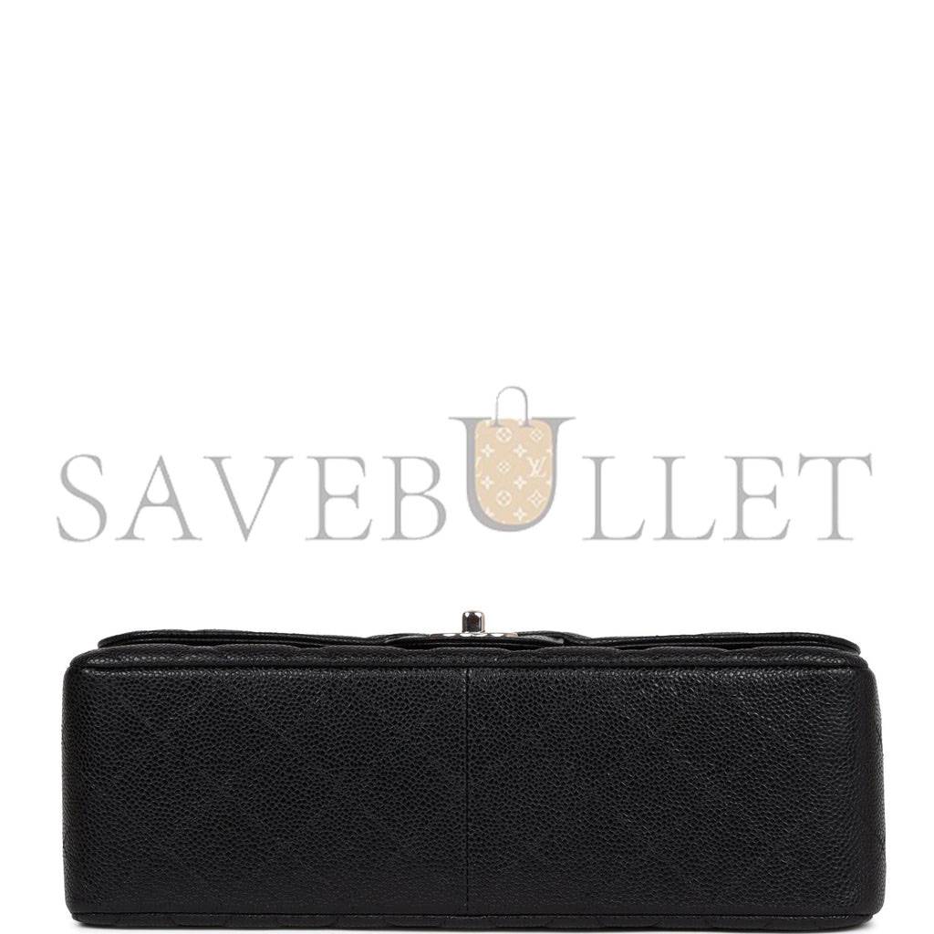 CHANEL JUMBO CLASSIC DOUBLE FLAP BAG BLACK CAVIAR SILVER HARDWARE (30*20*9cm)