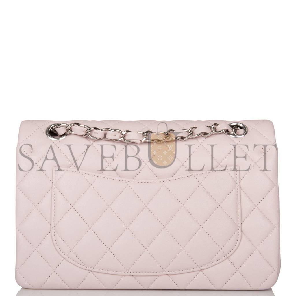 CHANEL SMALL CLASSIC DOUBLE FLAP BAG LIGHT PURPLE LAMBSKIN SILVER HARDWARE (23*13*6cm)