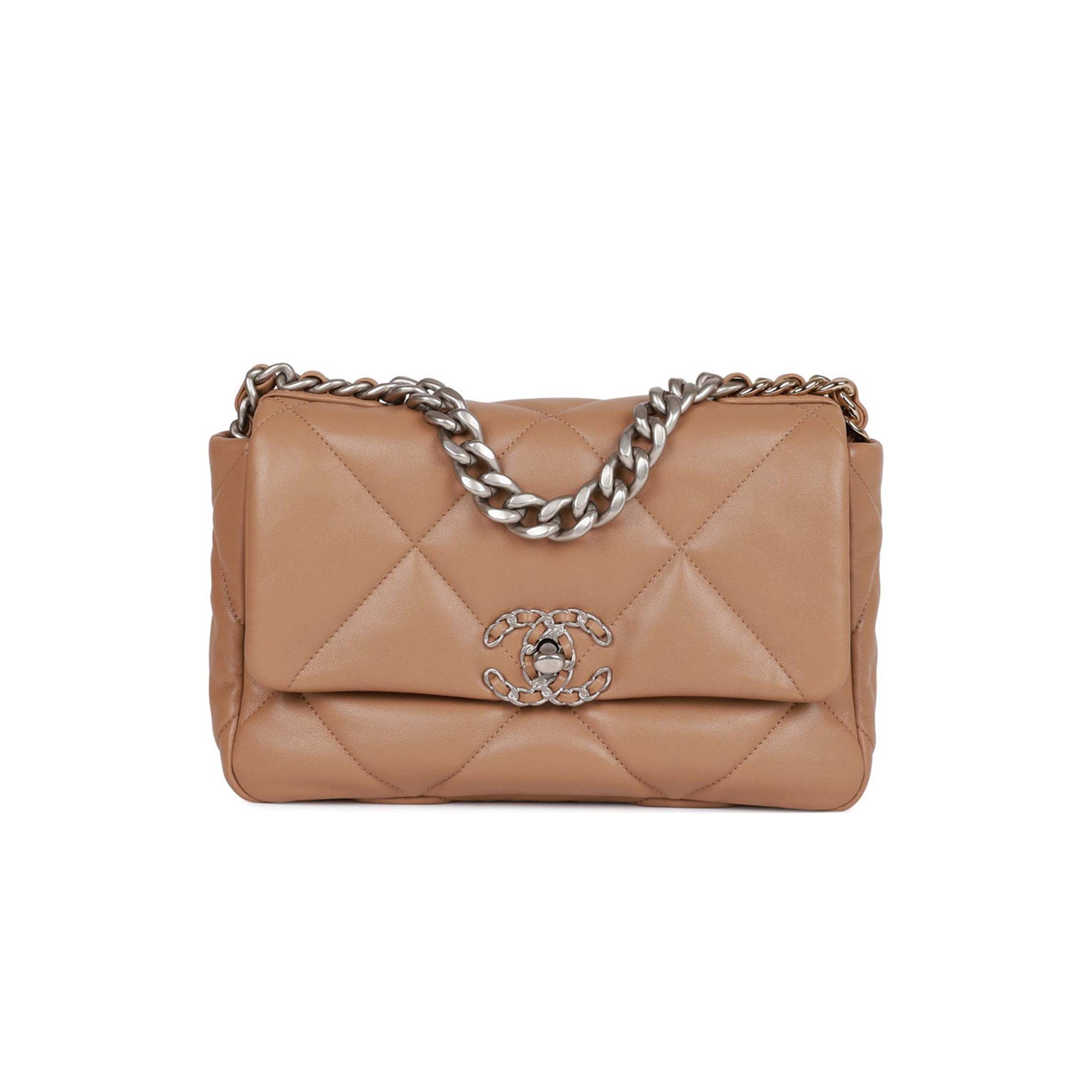 CHANEL MEDIUM 19 FLAP BAG BEIGE CALFSKIN MIXED HARDWARE (25*16*9cm)