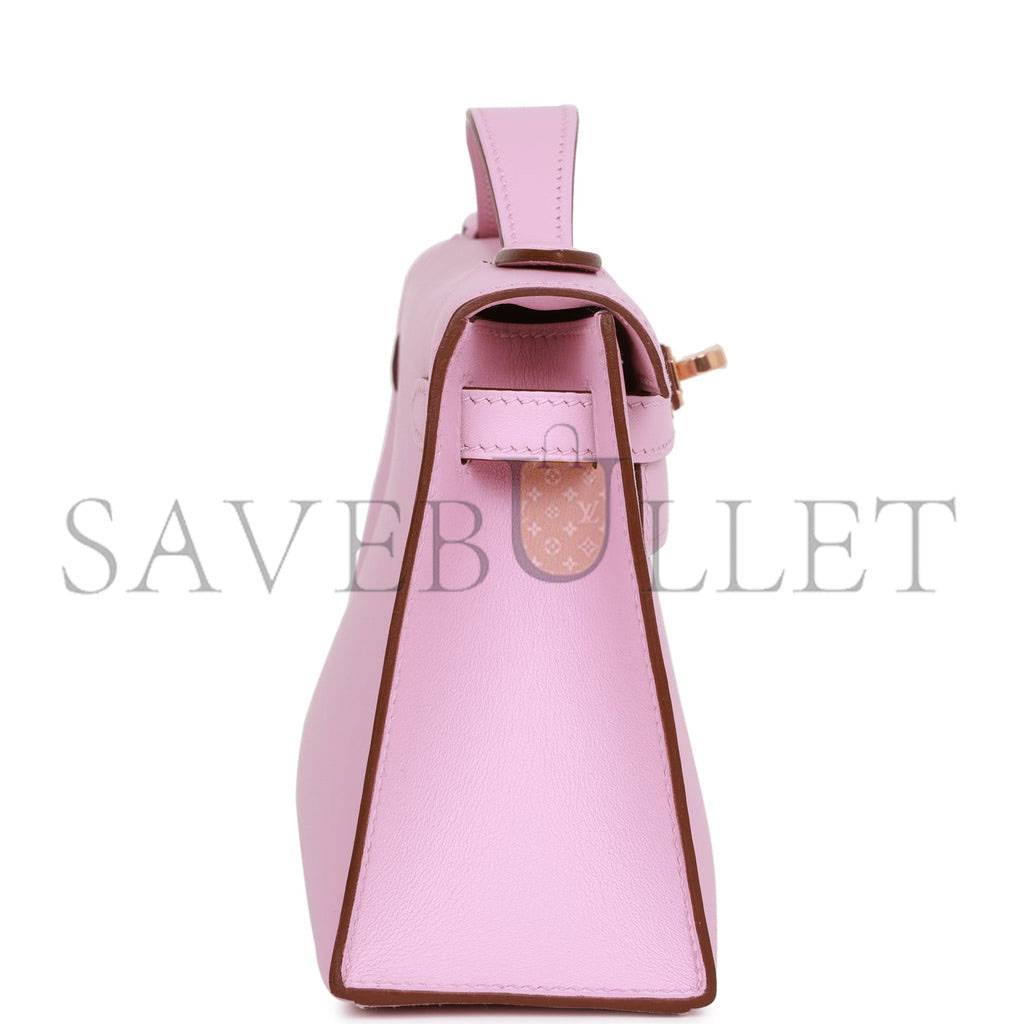 HERMES KELLY POCHETTE MAUVE SYLVESTRE SWIFT ROSE GOLD HARDWARE (22*12*13cm) HERMES KELLY POCHETTE MAUVE SYLVESTRE SWIFT ROSE GOLD HARDWARE (22*12*13cm)
