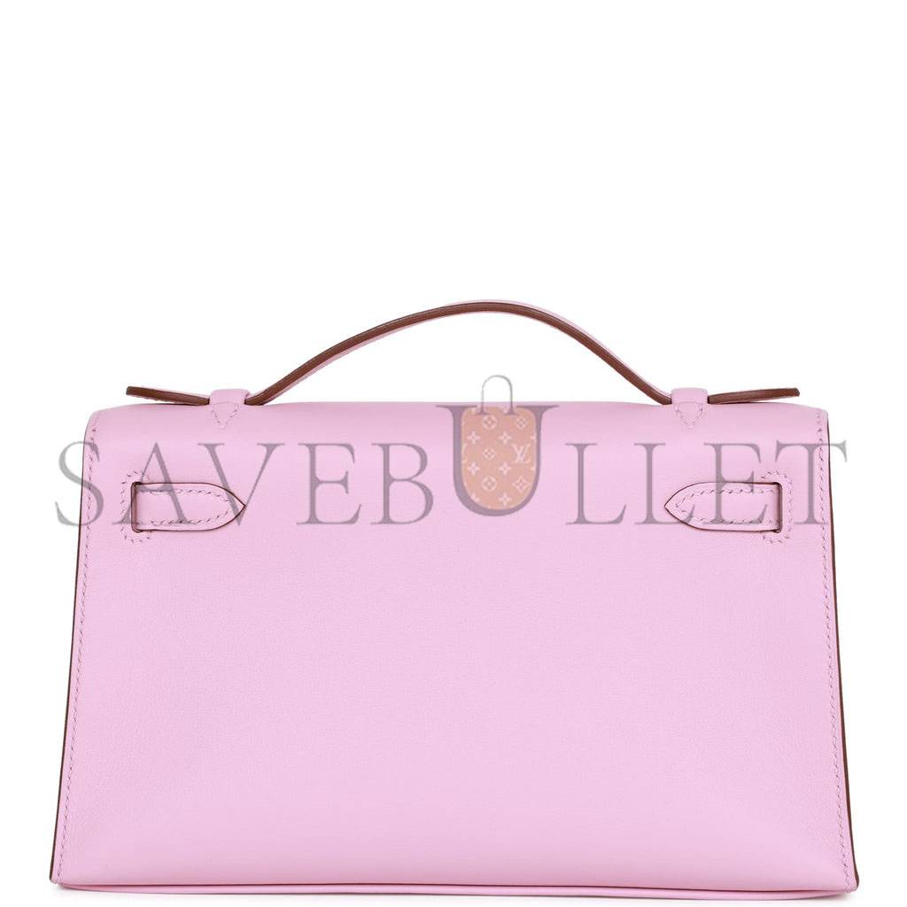 HERMES KELLY POCHETTE MAUVE SYLVESTRE SWIFT ROSE GOLD HARDWARE (22*12*13cm) HERMES KELLY POCHETTE MAUVE SYLVESTRE SWIFT ROSE GOLD HARDWARE (22*12*13cm)