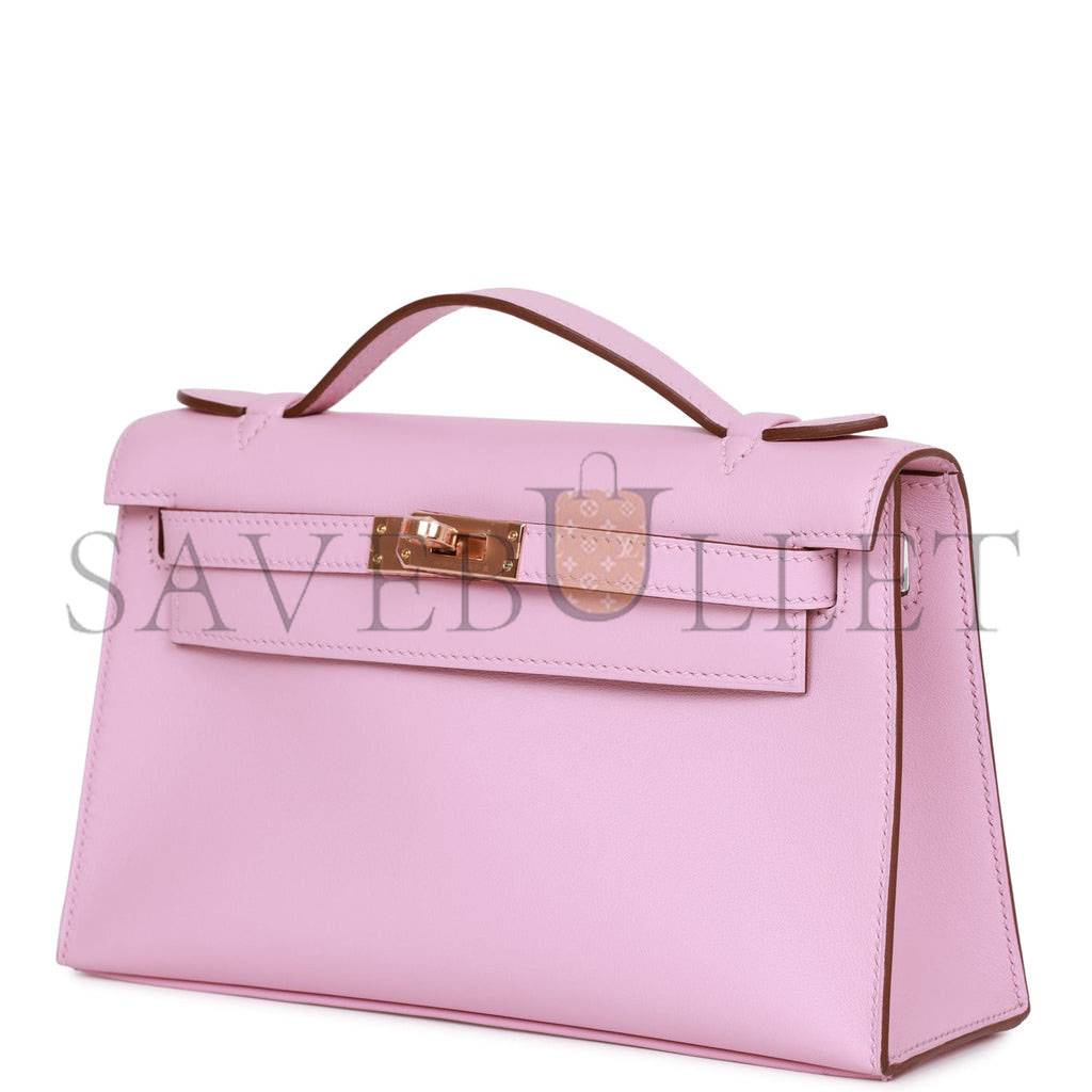HERMES KELLY POCHETTE MAUVE SYLVESTRE SWIFT ROSE GOLD HARDWARE (22*12*13cm) HERMES KELLY POCHETTE MAUVE SYLVESTRE SWIFT ROSE GOLD HARDWARE (22*12*13cm)