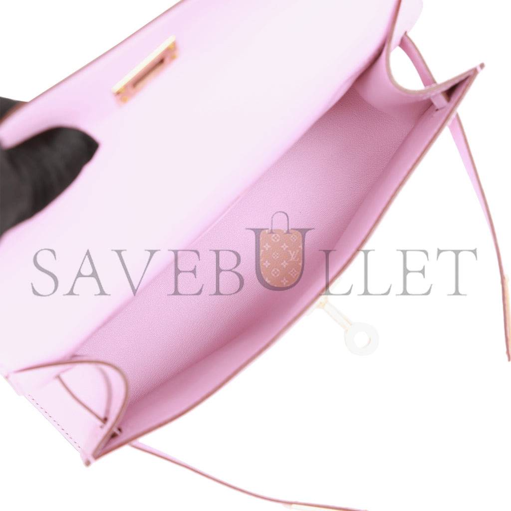 HERMES KELLY POCHETTE MAUVE SYLVESTRE SWIFT ROSE GOLD HARDWARE (22*12*13cm) HERMES KELLY POCHETTE MAUVE SYLVESTRE SWIFT ROSE GOLD HARDWARE (22*12*13cm)