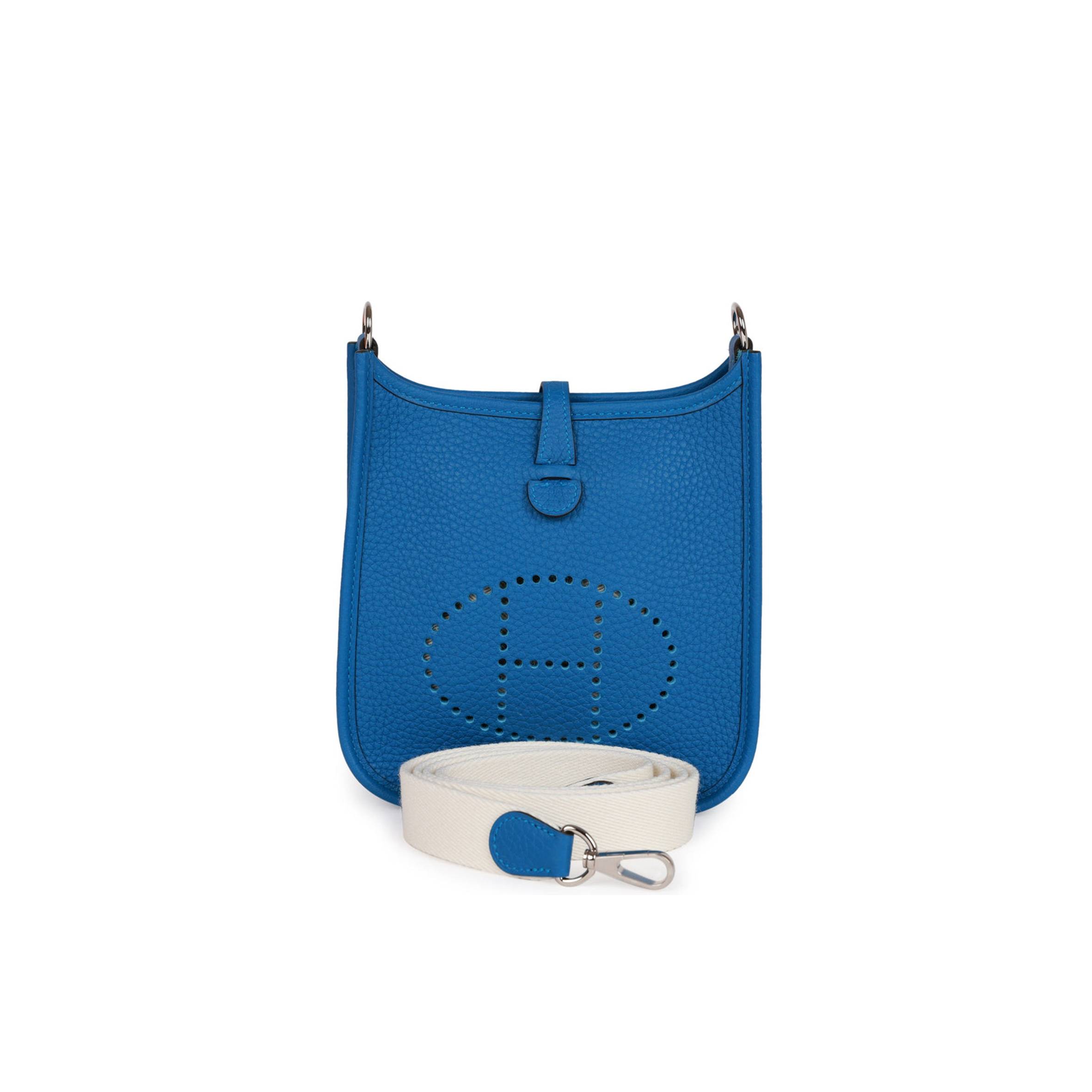 HERMES EVELYNE TPM BLEU MYKONOS CLEMENCE PALLADIUM HARDWARE (17cm) HERMES EVELYNE TPM BLEU MYKONOS CLEMENCE PALLADIUM HARDWARE (17cm)