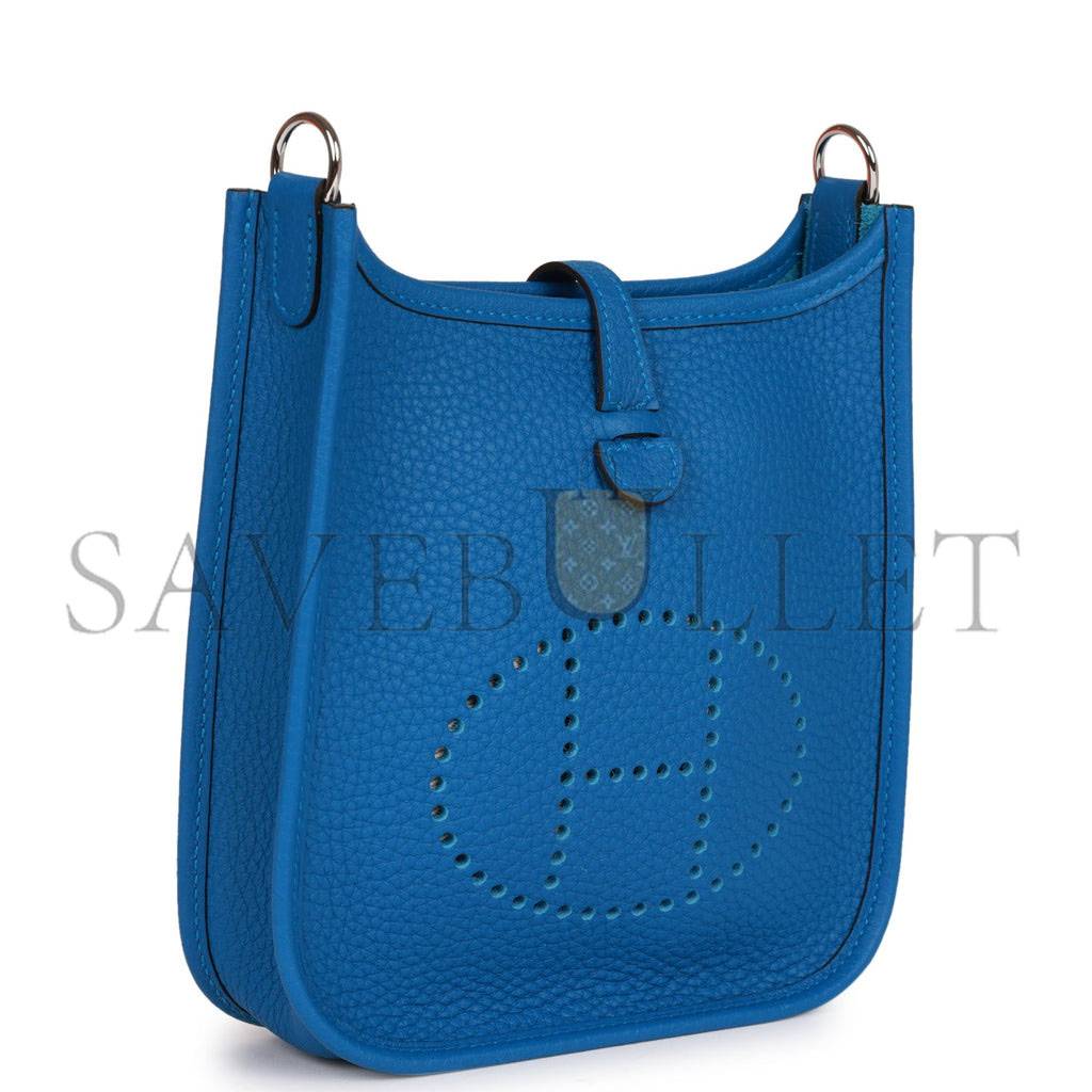HERMES EVELYNE TPM BLEU MYKONOS CLEMENCE PALLADIUM HARDWARE (17cm) HERMES EVELYNE TPM BLEU MYKONOS CLEMENCE PALLADIUM HARDWARE (17cm)