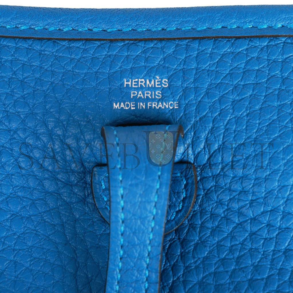 HERMES EVELYNE TPM BLEU MYKONOS CLEMENCE PALLADIUM HARDWARE (17cm) HERMES EVELYNE TPM BLEU MYKONOS CLEMENCE PALLADIUM HARDWARE (17cm)
