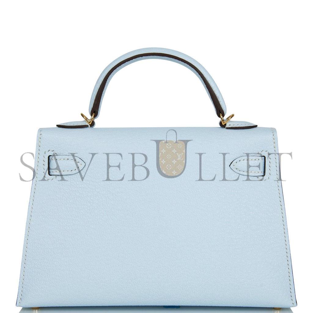 HERMES MINI KELLY SELLIER 20 BLEU BRUME CHEVRE GOLD HARDWARE (19*12*5.5cm) HERMES MINI KELLY SELLIER 20 BLEU BRUME CHEVRE GOLD HARDWARE (19*12*5.5cm)