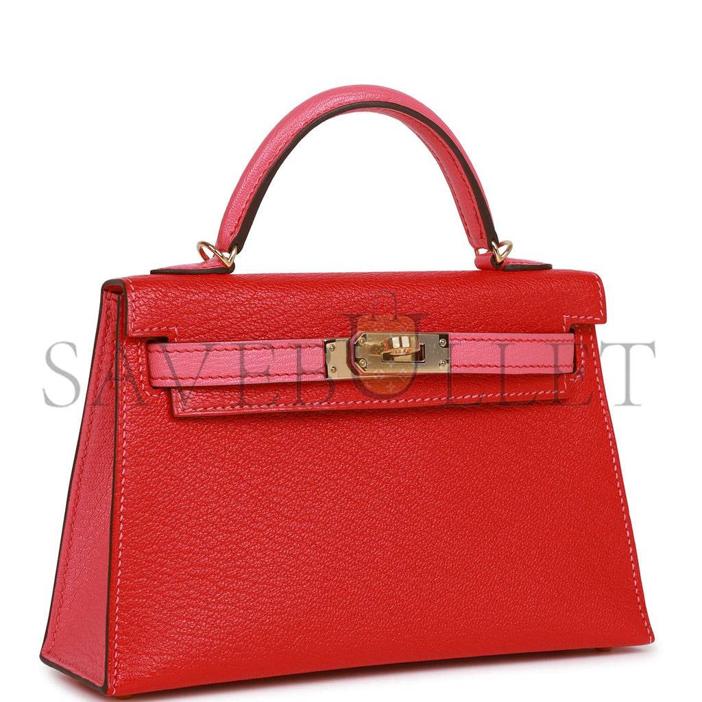 HERMES SPECIAL ORDER (HSS) KELLY MINI SELLIER 20 ROUGE DE COEUR AND ROSE LIPSTICK CHEVRE PERMABRASS HARDWARE (19*12*5.5cm) HERMES SPECIAL ORDER (HSS) KELLY MINI SELLIER 20 ROUGE DE COEUR AND ROSE LIPSTICK CHEVRE PERMABRASS HARDWARE (19*12*5.5cm)