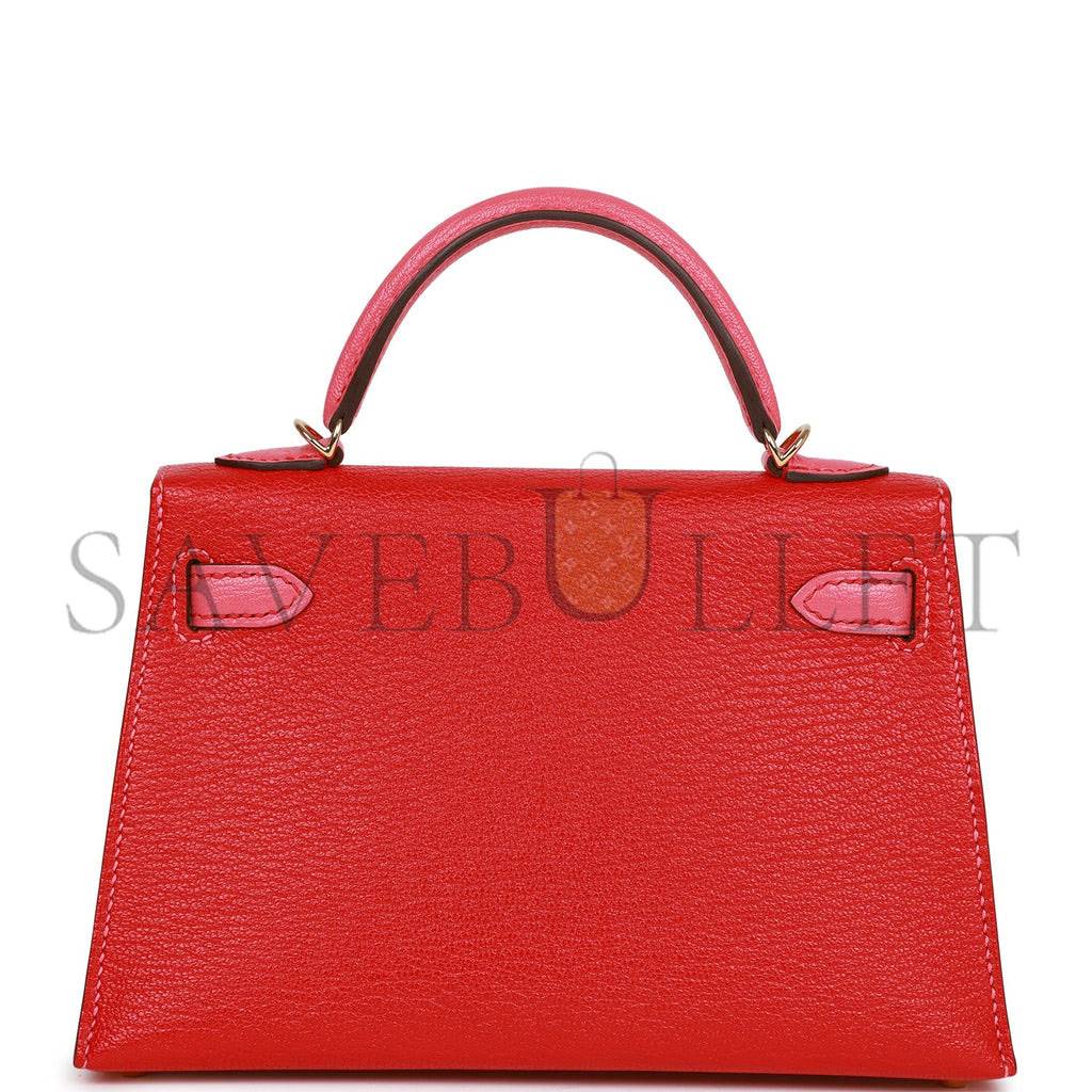 HERMES SPECIAL ORDER (HSS) KELLY MINI SELLIER 20 ROUGE DE COEUR AND ROSE LIPSTICK CHEVRE PERMABRASS HARDWARE (19*12*5.5cm) HERMES SPECIAL ORDER (HSS) KELLY MINI SELLIER 20 ROUGE DE COEUR AND ROSE LIPSTICK CHEVRE PERMABRASS HARDWARE (19*12*5.5cm)