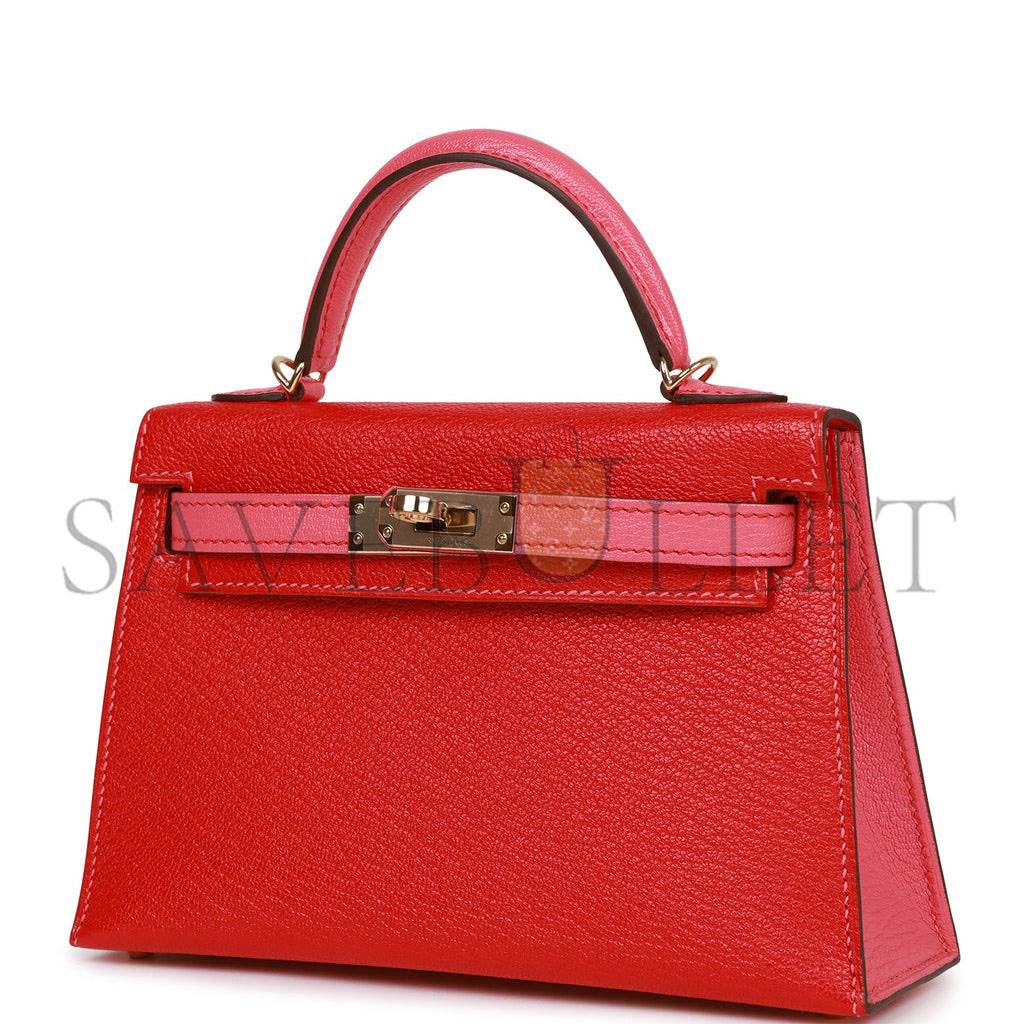 HERMES SPECIAL ORDER (HSS) KELLY MINI SELLIER 20 ROUGE DE COEUR AND ROSE LIPSTICK CHEVRE PERMABRASS HARDWARE (19*12*5.5cm) HERMES SPECIAL ORDER (HSS) KELLY MINI SELLIER 20 ROUGE DE COEUR AND ROSE LIPSTICK CHEVRE PERMABRASS HARDWARE (19*12*5.5cm)