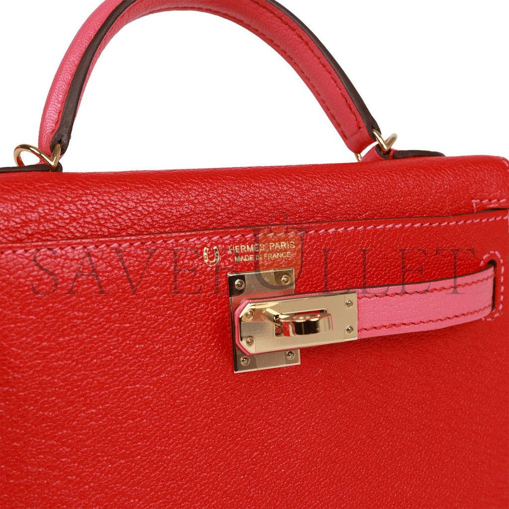 HERMES SPECIAL ORDER (HSS) KELLY MINI SELLIER 20 ROUGE DE COEUR AND ROSE LIPSTICK CHEVRE PERMABRASS HARDWARE (19*12*5.5cm) HERMES SPECIAL ORDER (HSS) KELLY MINI SELLIER 20 ROUGE DE COEUR AND ROSE LIPSTICK CHEVRE PERMABRASS HARDWARE (19*12*5.5cm)