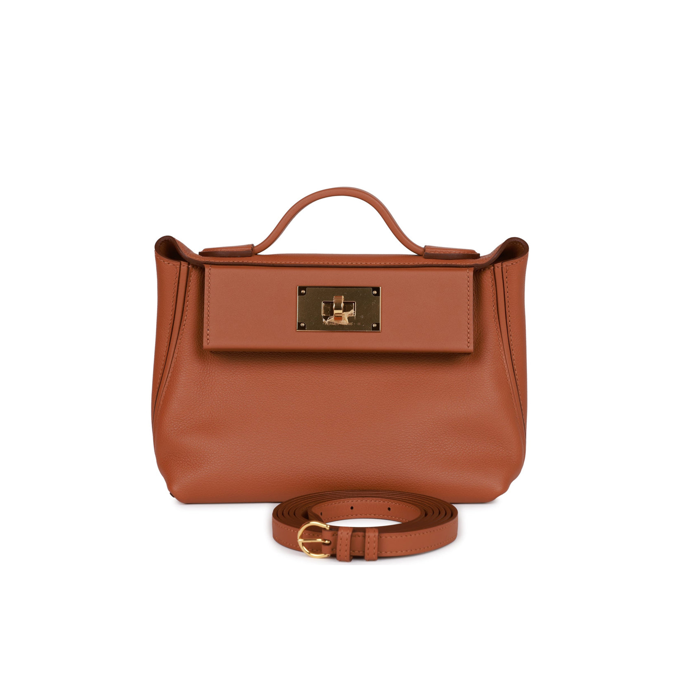 HERMES MINI 2424 BAG GOLD EVERCOLOR AND SWIFT GOLD HARDWARE (23*16*11cm)