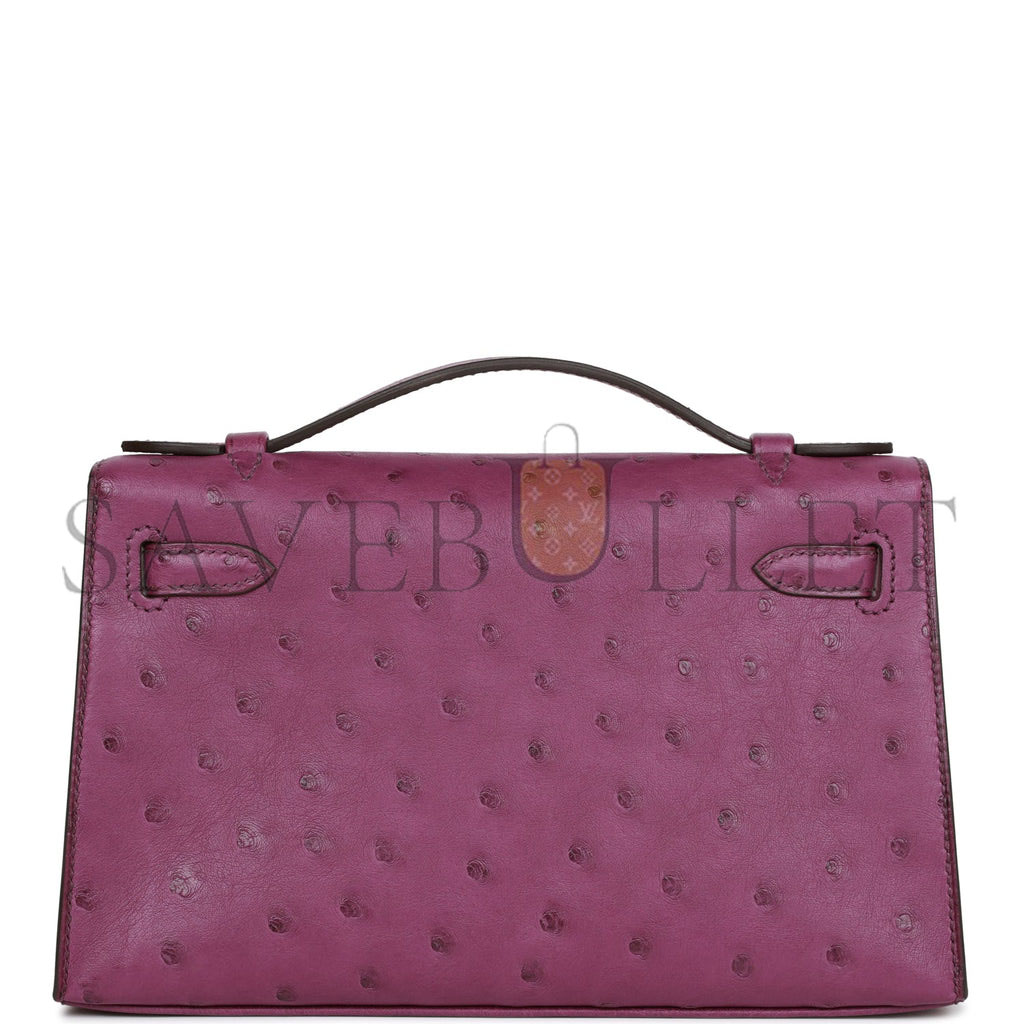 HERMES KELLY POCHETTE ANEMONE OSTRICH PERMABRASS HARDWARE (22*12*13cm) HERMES KELLY POCHETTE ANEMONE OSTRICH PERMABRASS HARDWARE (22*12*13cm)