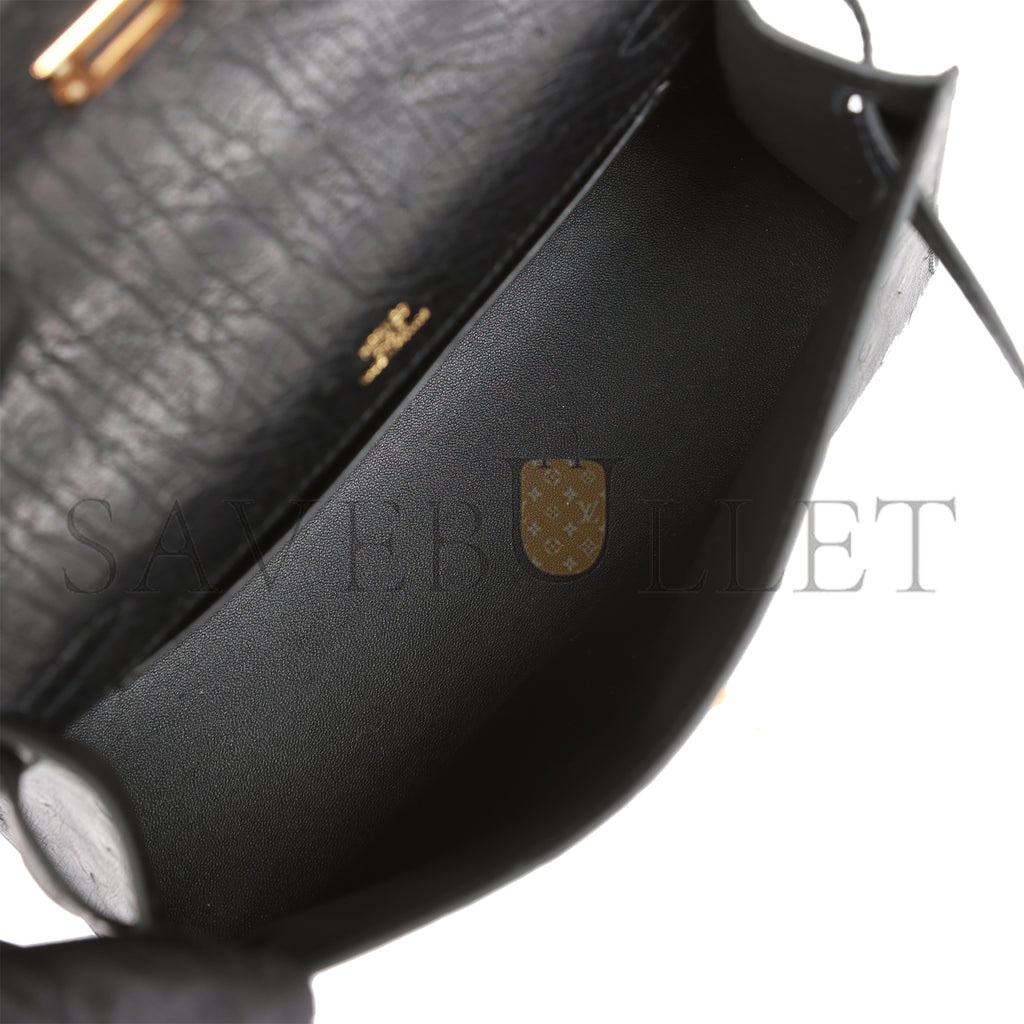 HERMES KELLY POCHETTE BLACK OSTRICH GOLD HARDWARE (22*12*13cm) HERMES KELLY POCHETTE BLACK OSTRICH GOLD HARDWARE (22*12*13cm)