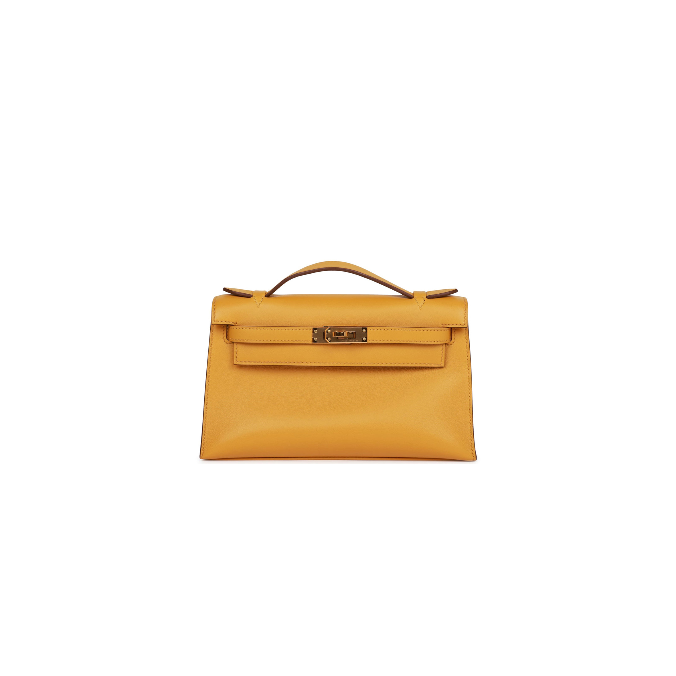 HERMES KELLY POCHETTE JAUNE AMBRE SWIFT GOLD HARDWARE (22*12*13cm) HERMES KELLY POCHETTE JAUNE AMBRE SWIFT GOLD HARDWARE (22*12*13cm)