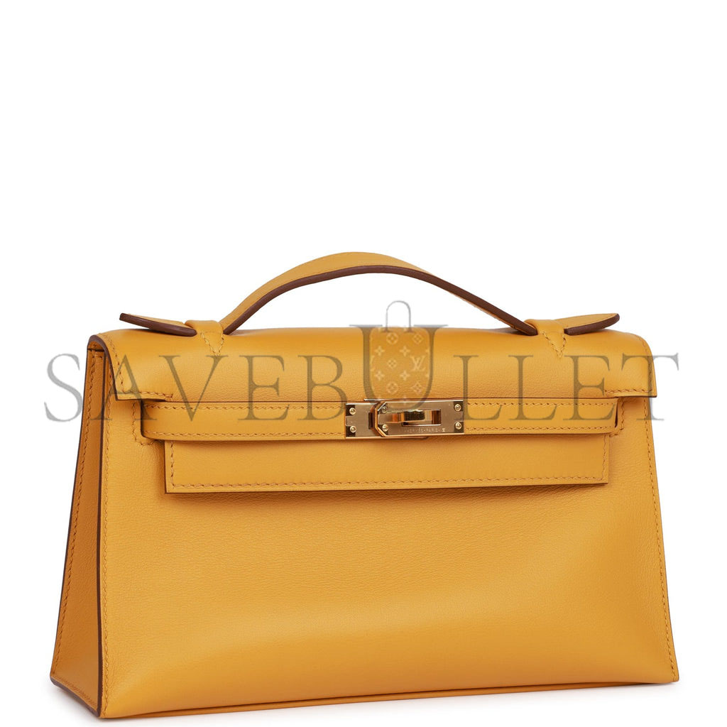 HERMES KELLY POCHETTE JAUNE AMBRE SWIFT GOLD HARDWARE (22*12*13cm) HERMES KELLY POCHETTE JAUNE AMBRE SWIFT GOLD HARDWARE (22*12*13cm)