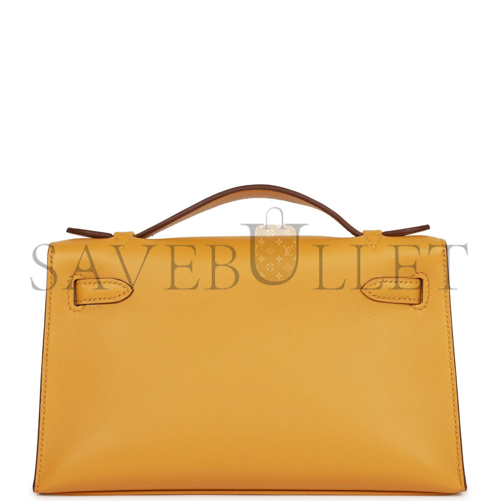 HERMES KELLY POCHETTE JAUNE AMBRE SWIFT GOLD HARDWARE (22*12*13cm) HERMES KELLY POCHETTE JAUNE AMBRE SWIFT GOLD HARDWARE (22*12*13cm)